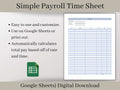 Payroll Time Sheet,  Easy to Use Employee Time Card Report, Google Sheets Spreadsheet