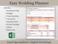 Easy Wedding Planner, Excel Wedding Template, Wedding Budget Spreadsheet, Wedding Checklist, Wedding Guest List, Wedding Seating Chart