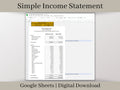 Automated Income Statement, Google Sheets Template, Easy to Use Profit and Loss Statement for Your Small Business or Side Hustle