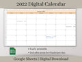 2022 Digital Calendar, Google Sheets