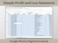 Automated Profit and Loss Statement, Google Sheets Template, Easy to Use Bookkeeping Spreadsheet for Your Small Business or Side Hustle