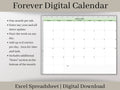 Forever Digital Calendar, Editable Excel Planner Template, Use this calendar for any year and start your week on any day.