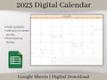 2023 Digital Monthly Calendar, Digital Monthly Planner Template, Google Sheets Template, Weeks start on Sunday
