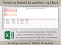 Wedding Guest List and Seating Chart Spreadsheet, Excel Template, Plan Your Guest List, Seating Chart, and Meals Easily with this template.