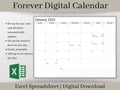 Digital Monthly Calendar, Excel Digital Monthly Planner Template, Use for any year and start your week on any day.