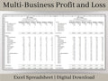 Multi-Business Profit and Loss Spreadsheet, Google Sheets Small Business Template, Income and expense tracker for multiple side hustles.