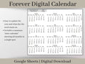 Digital Monthly Calendar, Minimalist Digital Monthly Planner Template, Google Sheets, Use for any year and start your week on any day.