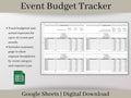 Event Budget Expense Tracker, Google Sheets Template, Track Budgeted and Actual Expenses on Multiple Events, Great for Event Planners