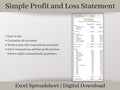 Automated Profit and Loss Statement, Excel Template, Easy Bookkeeping Spreadsheet for Your Small Business, Customizable Fiscal Year