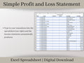 Automated Profit and Loss Statement, Excel Template, Easy Bookkeeping Spreadsheet for Your Small Business, Customizable Fiscal Year