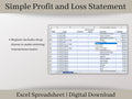 Automated Profit and Loss Statement, Excel Template, Easy Bookkeeping Spreadsheet for Your Small Business, Customizable Fiscal Year