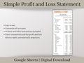 Automated Profit and Loss Statement, Google Sheets Template, Easy Bookkeeping Spreadsheet for Your Small Business, Customizable Fiscal Year