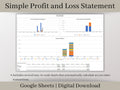 Automated Profit and Loss Statement, Google Sheets Template, Easy Bookkeeping Spreadsheet for Your Small Business, Customizable Fiscal Year