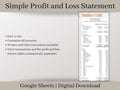 Automated Profit and Loss Statement, Google Sheets Template, Easy Bookkeeping Spreadsheet for Your Small Business, Customizable Fiscal Year