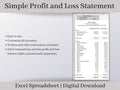 Automated Profit and Loss Statement, Excel Template, Easy to Use Bookkeeping Spreadsheet for Your Small Business or Side Hustle