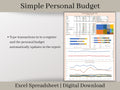 Simple Personal Budget Spreadsheet, Excel Budget Template, Easily Track Your Income and Expenses