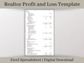 Simple Realtor Automated Profit and Loss Spreadsheet, Easy to Use Income Statement for Real Estate Agents, Excel Template