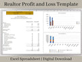 Simple Realtor Automated Profit and Loss Spreadsheet, Easy to Use Income Statement for Real Estate Agents, Excel Template