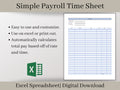 Simple Time Sheet,  Easy to Use Employee Time Card Report, Excel Spreadsheet