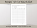 Payroll Time Sheet,  Easy to Use Employee Time Card Report, Google Sheets Spreadsheet