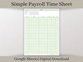 Payroll Time Sheet,  Easy to Use Employee Time Card Report, Google Sheets Spreadsheet