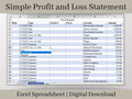 Automated Profit and Loss Statement, Excel Template, Easy Bookkeeping Spreadsheet for Your Small Business, Customizable Fiscal Year