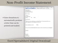 Income Statement for Charities, Non-Profits, Fundraisers, and Churches. Easy to use charity spreadsheet, Donor List and Donation Letter