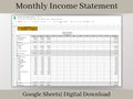 Monthly Income Statement, Monthly Profit and Loss, Easily Fillable and Printable, Google Sheets Template