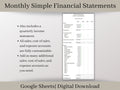 Monthly Income Statement and Balance Sheet, Google Sheets Spreadsheet, Perfect for Small Business or Side Hustle Financial Statements