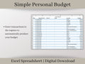 Simple Personal Budget Spreadsheet, Excel Budget Template, Easily Track Your Income and Expenses