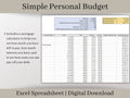 Simple Personal Budget Spreadsheet, Excel Budget Template, Easily Track Your Income and Expenses