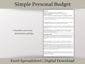 Simple Personal Budget Spreadsheet, Excel Budget Template, Easily Track Your Income and Expenses