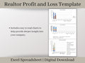 Simple Realtor Automated Profit and Loss Spreadsheet, Easy to Use Income Statement for Real Estate Agents, Excel Template