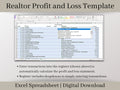 Simple Realtor Automated Profit and Loss Spreadsheet, Easy to Use Income Statement for Real Estate Agents, Excel Template