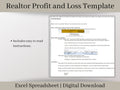 Simple Realtor Automated Profit and Loss Spreadsheet, Easy to Use Income Statement for Real Estate Agents, Excel Template