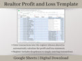 Simple Realtor Automated Profit and Loss Spreadsheet, Easy to Use Income Statement for Real Estate Agents, Google Sheets Template