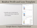 Simple Realtor Automated Profit and Loss Spreadsheet, Easy to Use Income Statement for Real Estate Agents, Google Sheets Template