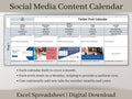 Social Media Content Calendar, Excel Content Planner Template, Individual calendars designed for Facebook, Instagram, Twitter, and Pinterest