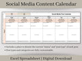 Social Media Content Calendar, Excel Content Planner Template, Individual calendars designed for Facebook, Instagram, Twitter, and Pinterest