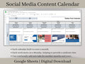 Social Media Content Calendar, Google Sheets Content Planner Template, Calendars designed for Facebook, Instagram, Twitter, and Pinterest