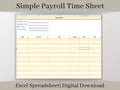 Simple Time Sheet,  Easy to Use Employee Time Card Report, Excel Spreadsheet