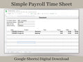 Payroll Time Sheet,  Easy to Use Employee Time Card Report, Google Sheets Spreadsheet