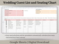 Wedding Guest List and Seating Chart Spreadsheet, Google Sheets, Plan Your Guest List, Seating Chart, and Meals Easily with this template.