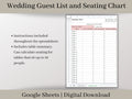 Wedding Guest List and Seating Chart Spreadsheet, Google Sheets, Plan Your Guest List, Seating Chart, and Meals Easily with this template.