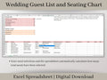 Wedding Guest List and Seating Chart Spreadsheet, Excel Template, Plan Your Guest List, Seating Chart, and Meals Easily with this template.