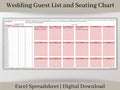 Wedding Guest List and Seating Chart Spreadsheet, Excel Template, Plan Your Guest List, Seating Chart, and Meals Easily with this template.