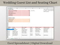 Wedding Guest List and Seating Chart Spreadsheet, Excel Template, Plan Your Guest List, Seating Chart, and Meals Easily with this template.