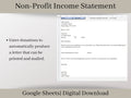 Income Statement for Charities, Non-Profits, Fundraisers, and Churches. Easy charity spreadsheet, Donor List and Letter, Google Sheets