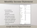 Monthly Income Statement, Monthly Profit and Loss, Easily Fillable and Printable, Google Sheets Template