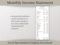 Monthly Income Statement, Monthly Profit and Loss, Easily Fillable and Printable, Excel Template